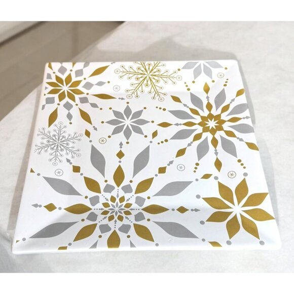 Metallic Frost Square Platter With Gold & Silver Snowflake Design - Picture 2 of 10